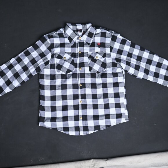 RIDERACT® Men Motorcycle Shirt Black And White Checked Shirt Bike Riding Shirt